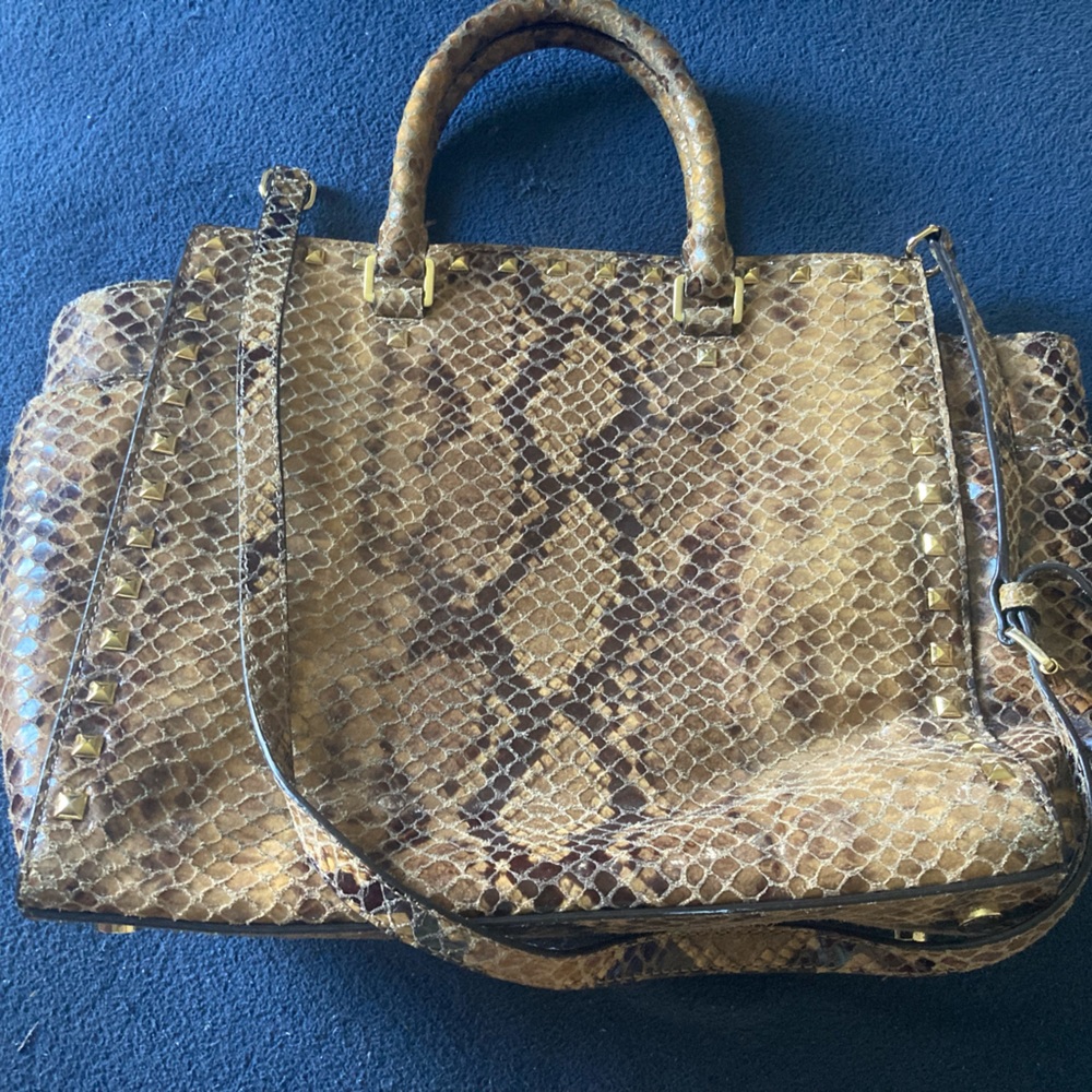 Michael Kors Snakeskin Python Leather Studded Han… - image 4